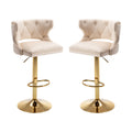 Bar Stools With Back And Footrest Counter Height Dining Chairs Velvet Beige 2Pcs Set Beige Upholstered