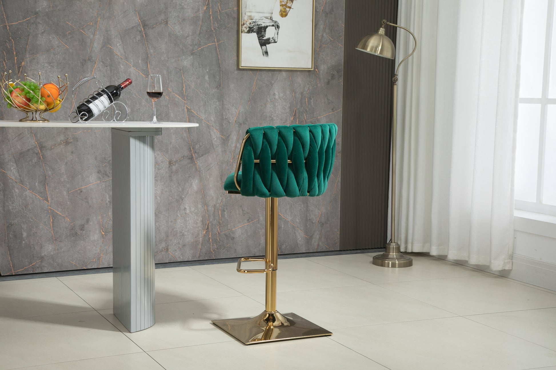 Coolmore Vintage Bar Stools With Back And Footrest Counter Height Dining Chairs 2Pc Set Emerald Metal