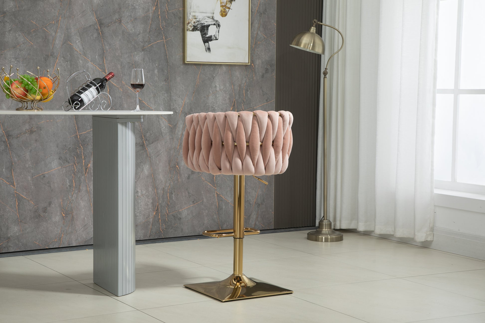 Coolmore Vintage Bar Stools With Back And Footrest Counter Height Dining Chairs 2Pc Set Pink Metal