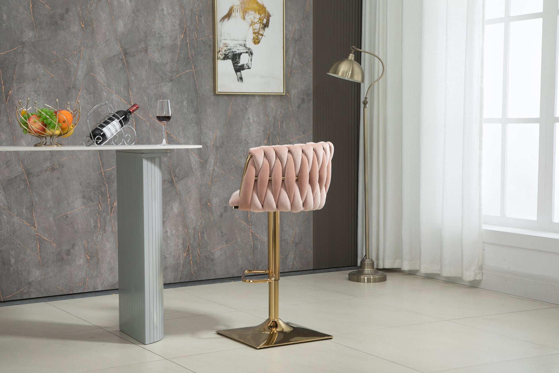 Coolmore Vintage Bar Stools With Back And Footrest Counter Height Dining Chairs 2Pc Set Pink Metal