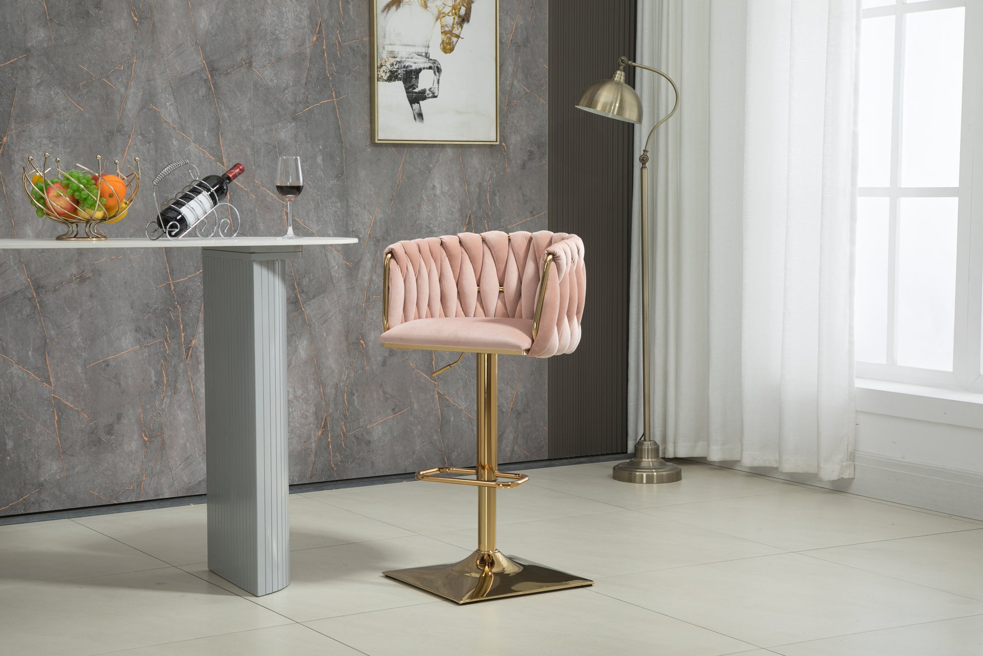 Coolmore Vintage Bar Stools With Back And Footrest Counter Height Dining Chairs 2Pc Set Pink Metal