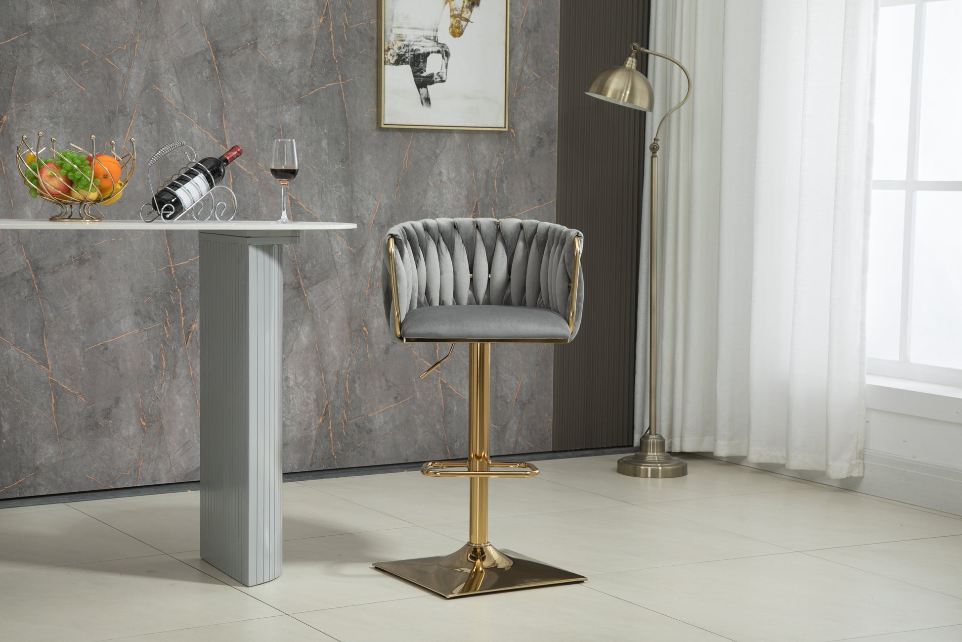 Coolmore Vintage Bar Stools With Back And Footrest Counter Height Dining Chairs 2Pc Set Grey Metal