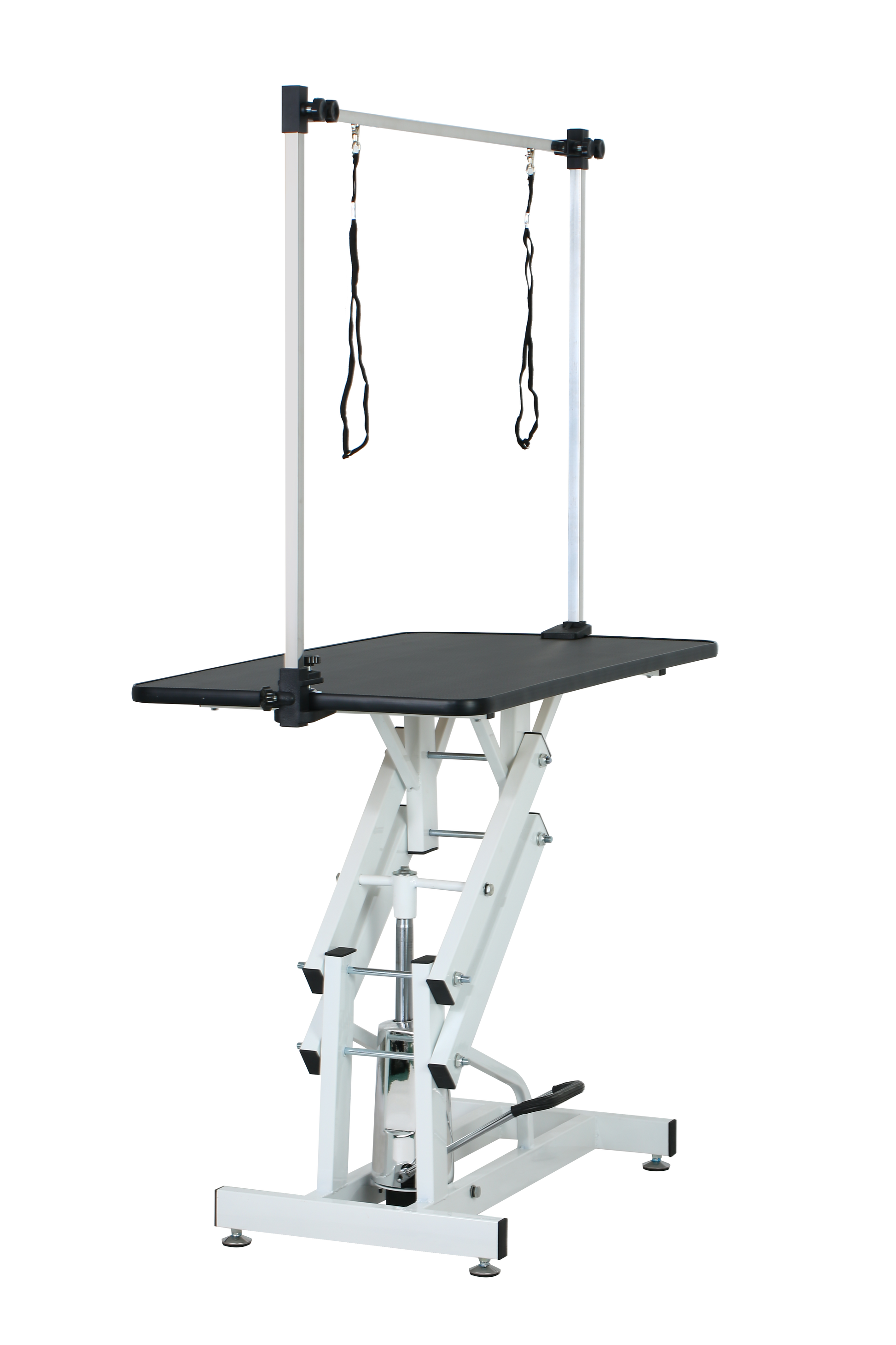 43 Inch Adjustable Heavy Type Hydraulic Pet Dog Grooming Table Upgraded Professional Drying Table Heavy Duty Frame With Adjustable Arm And Noose Black White Carbon Steel