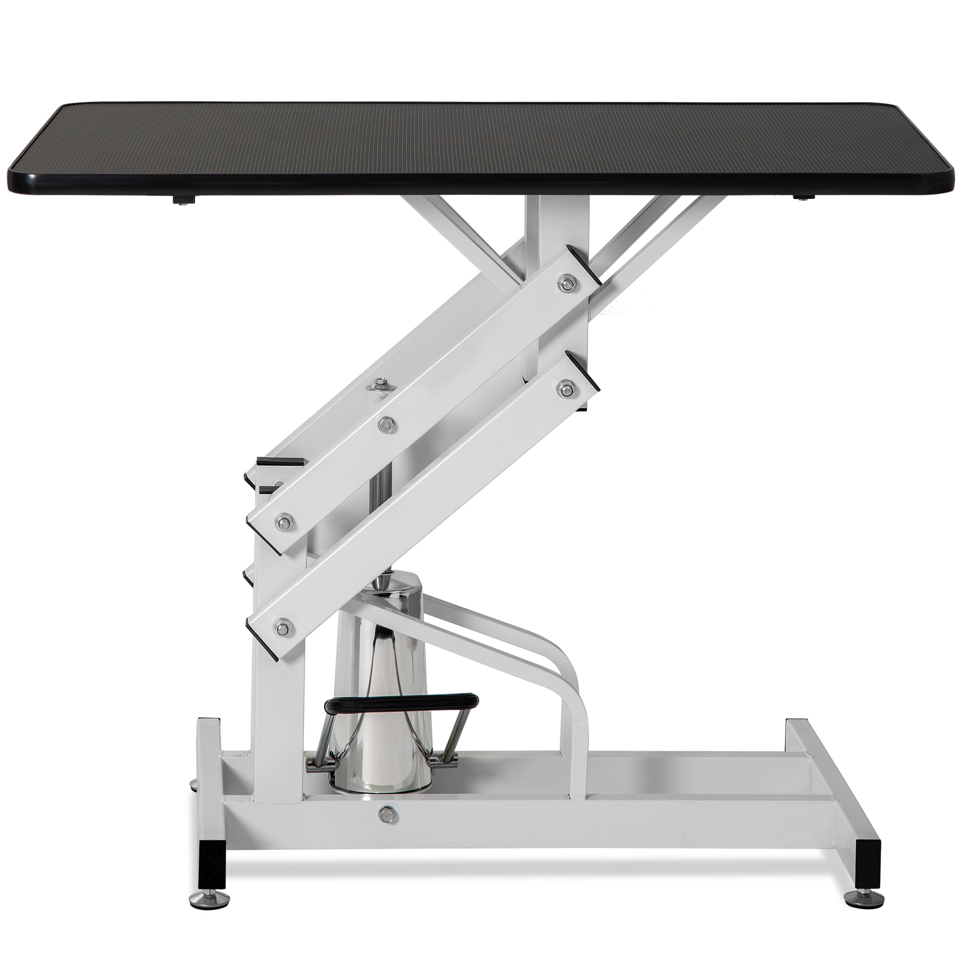 43 Inch Adjustable Heavy Type Hydraulic Pet Dog Grooming Table Upgraded Professional Drying Table Heavy Duty Frame With Adjustable Arm And Noose Black White Carbon Steel