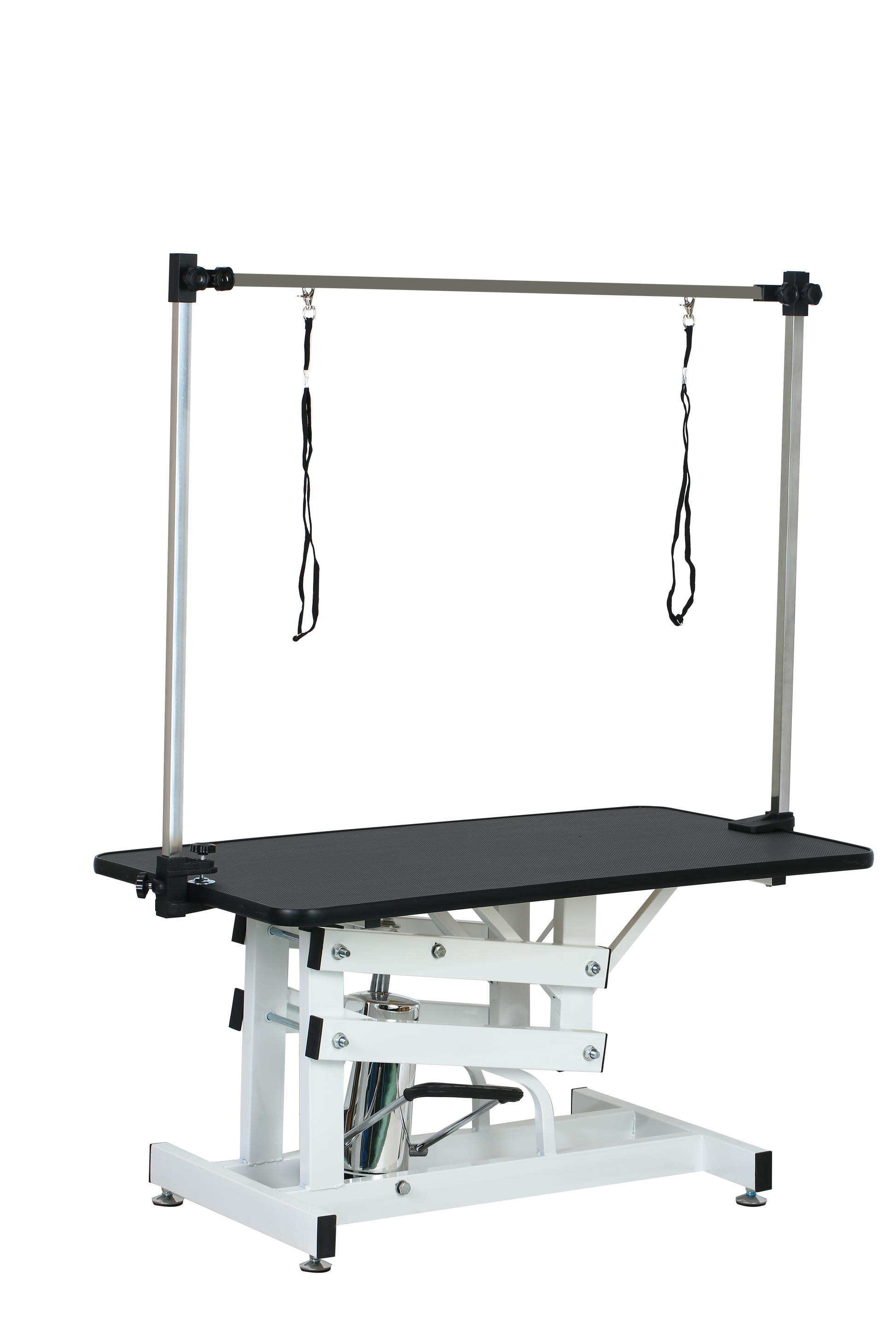 43 Inch Adjustable Heavy Type Hydraulic Pet Dog Grooming Table Upgraded Professional Drying Table Heavy Duty Frame With Adjustable Arm And Noose Black White Carbon Steel