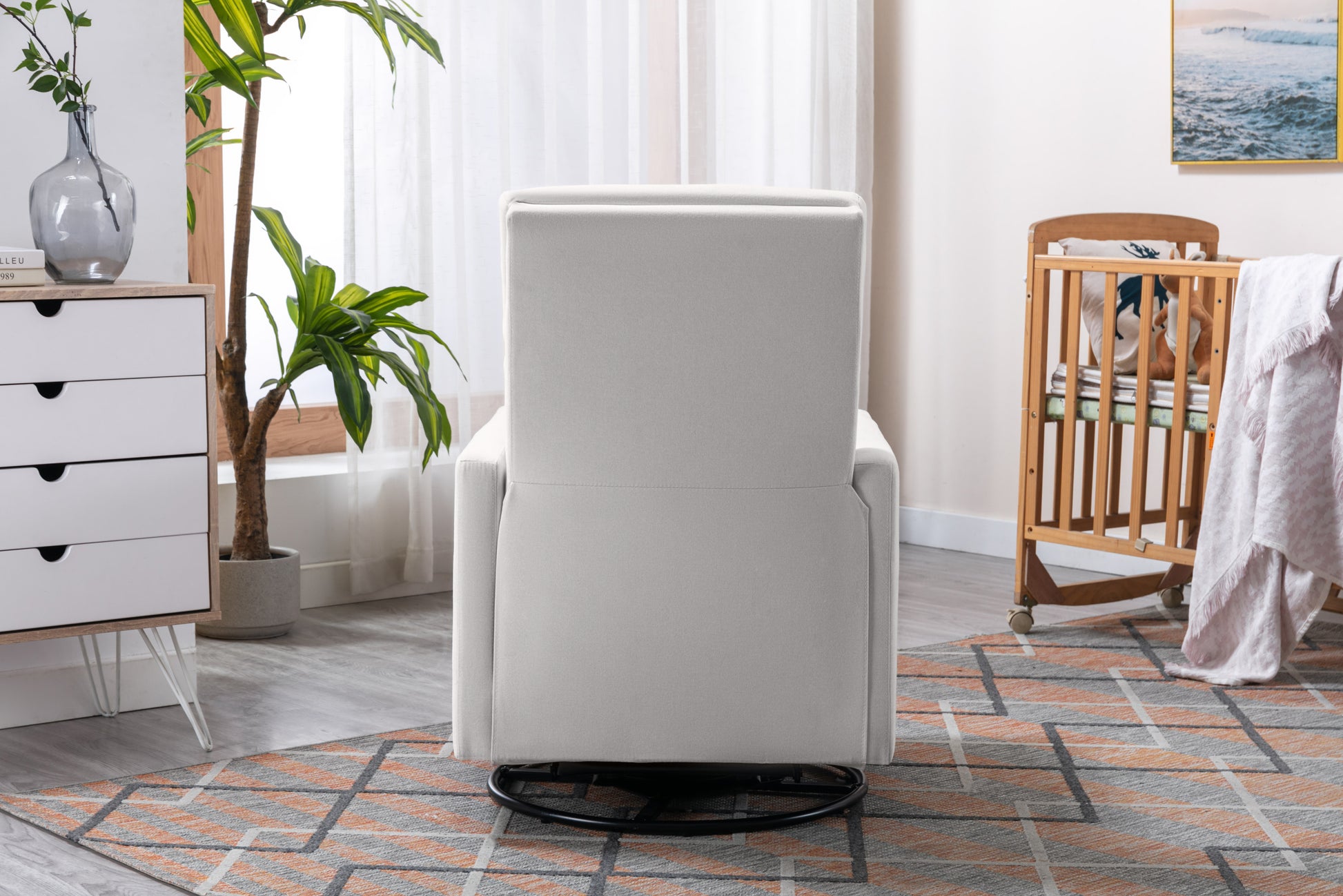 Modern Upholstered Rocker Nursery Chair Plush Seating Glider Swivel Recliner Chair, Beige Beige Linen