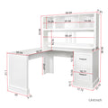 Home Office Computer Desk With Hutch, Antiqued White Finish White Mdf