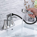 Bathroom Faucet With Pull Out Sprayer, 2 Handle 4 Inch Faucet Utility Sink Faucet, Chrome Chrome Stainless Steel