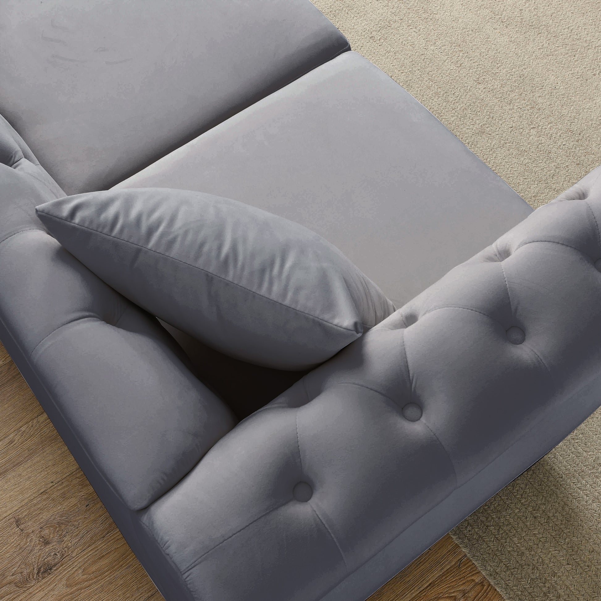 Video 80" Chesterfield Sofa Grey Velvet For Living Room, 3 Seater Sofa Tufted Couch With Rolled Arms And For Living Room, Bedroom, Office, Apartment, Two Pillowsw834S00009 Grey Foam Velvet