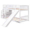Stairway Twin Over Twin Bunk Bed With Two Drawers And Slide, White Old Sku :Lt000155Aak White Solid Wood