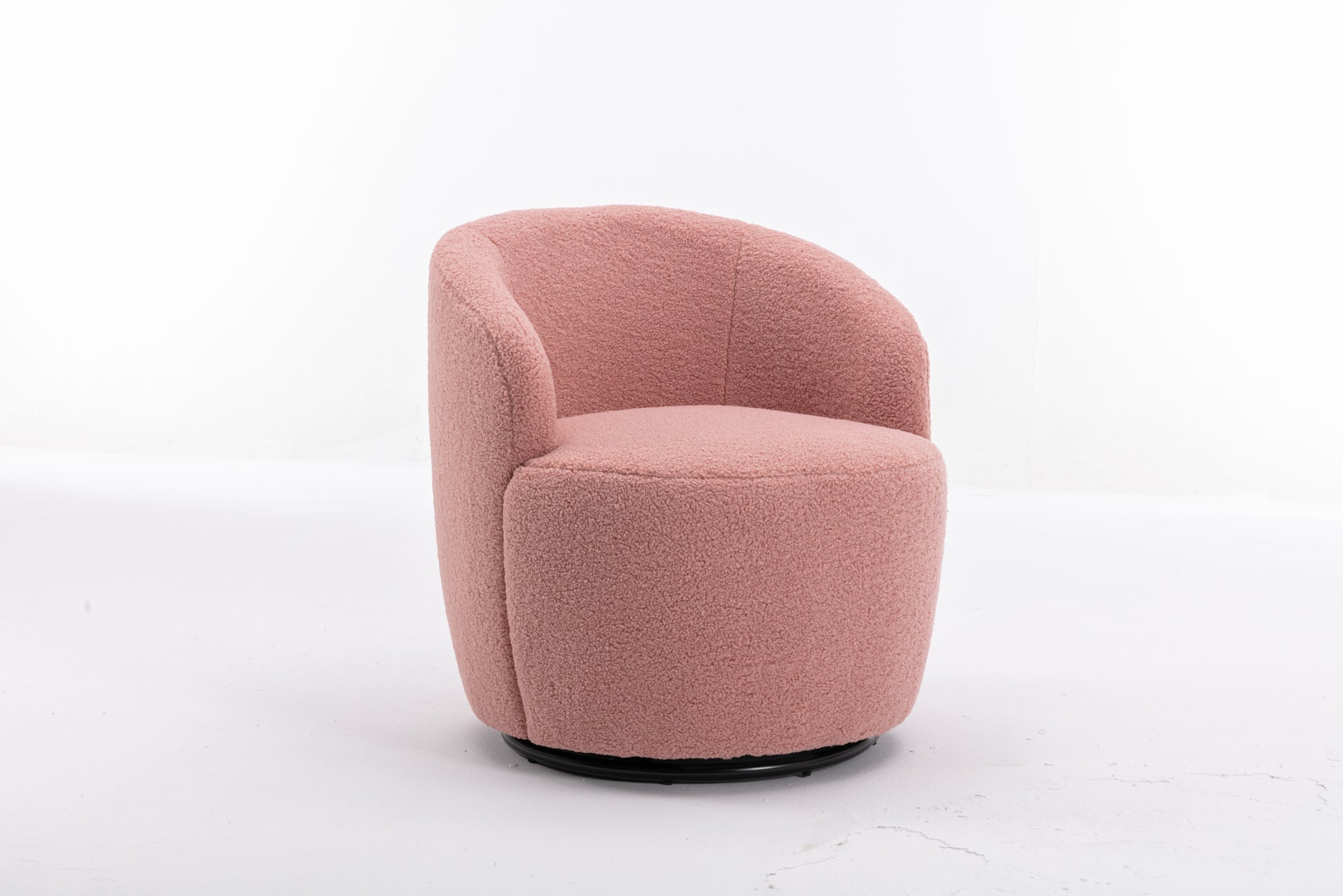 Teddy Fabric Swivel Accent Armchair Barrel Chair With Black Powder Coating Metal Ring,Light Pink Light Pink,Light Pink Foam,Foam Wool,Wool