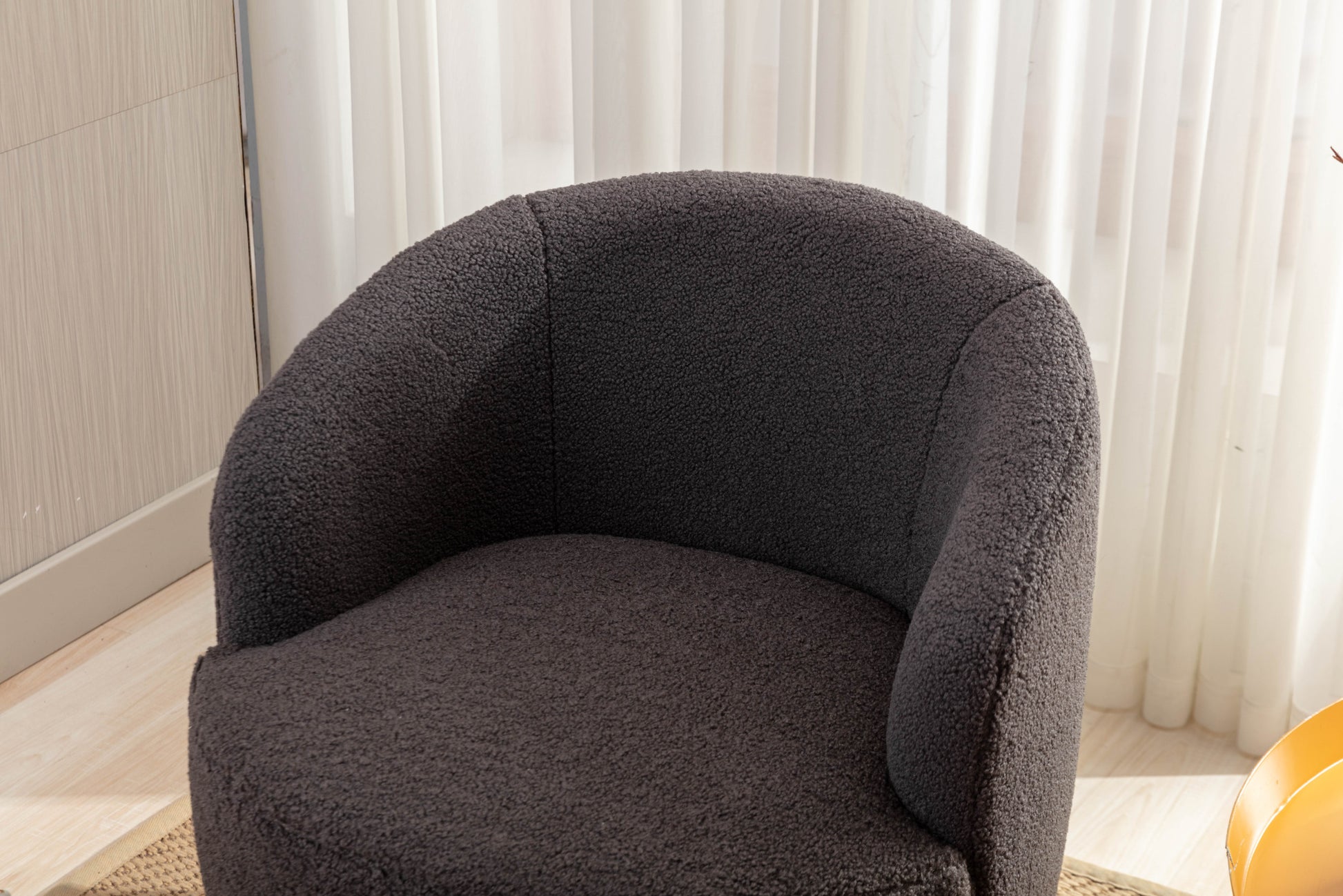 Teddy Fabric Swivel Accent Armchair Barrel Chair With Black Powder Coating Metal Ring,Dark Gray Dark Gray Foam Wool