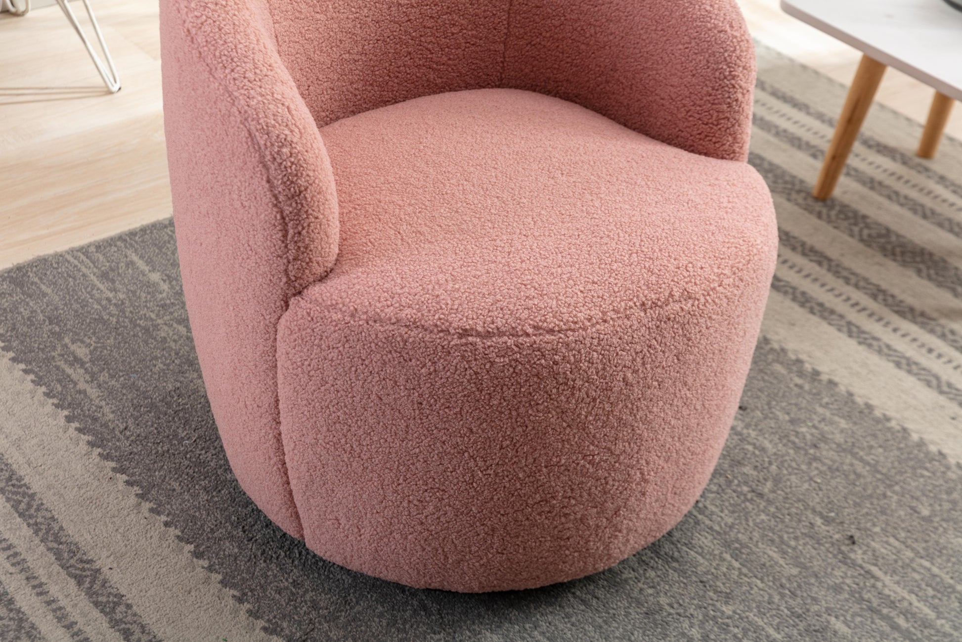 Teddy Fabric Swivel Accent Armchair Barrel Chair With Black Powder Coating Metal Ring,Light Pink Light Pink,Light Pink Foam,Foam Wool,Wool