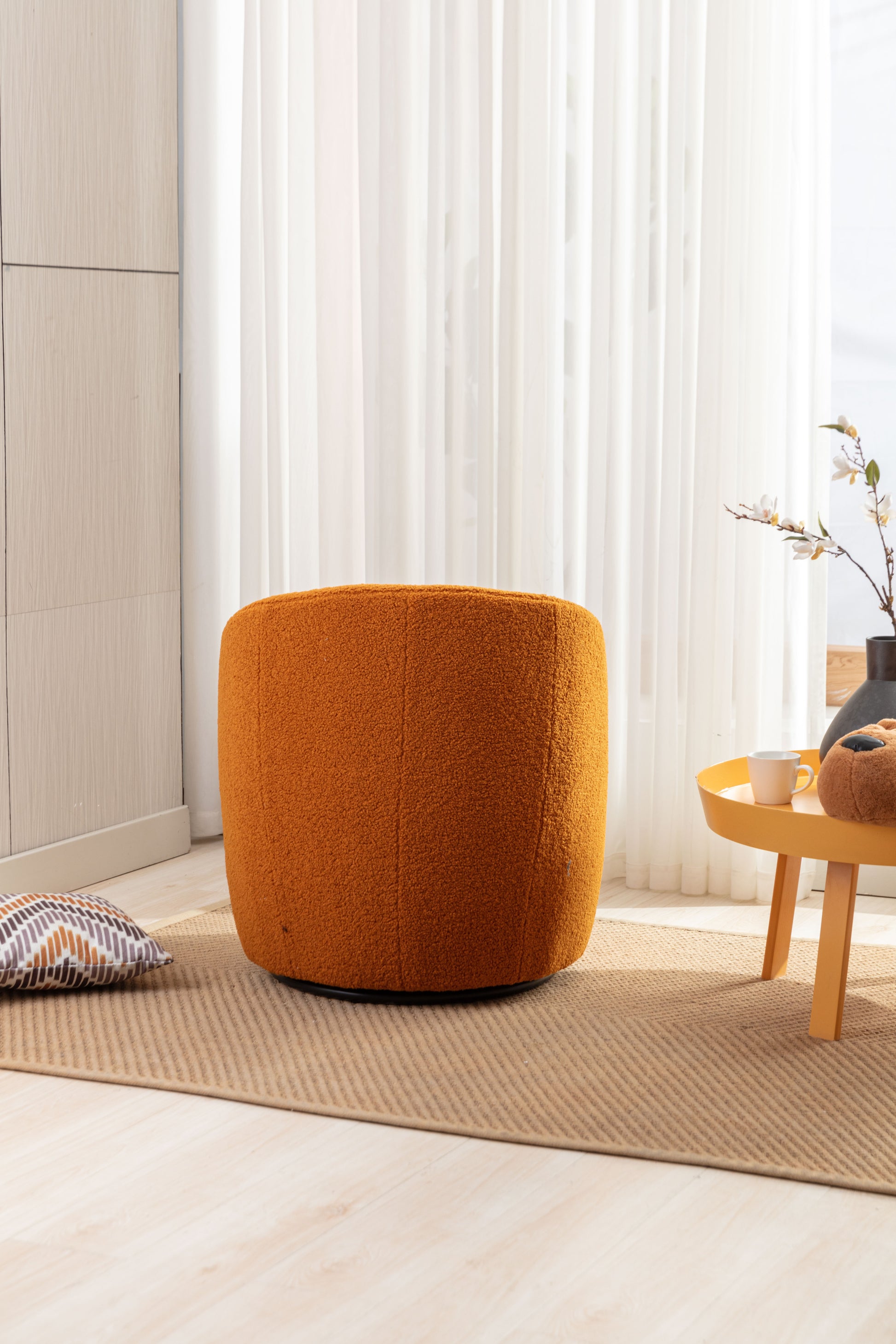 Teddy Fabric Swivel Accent Armchair Barrel Chair With Black Powder Coating Metal Ring,Caramel Caramel Foam Wool
