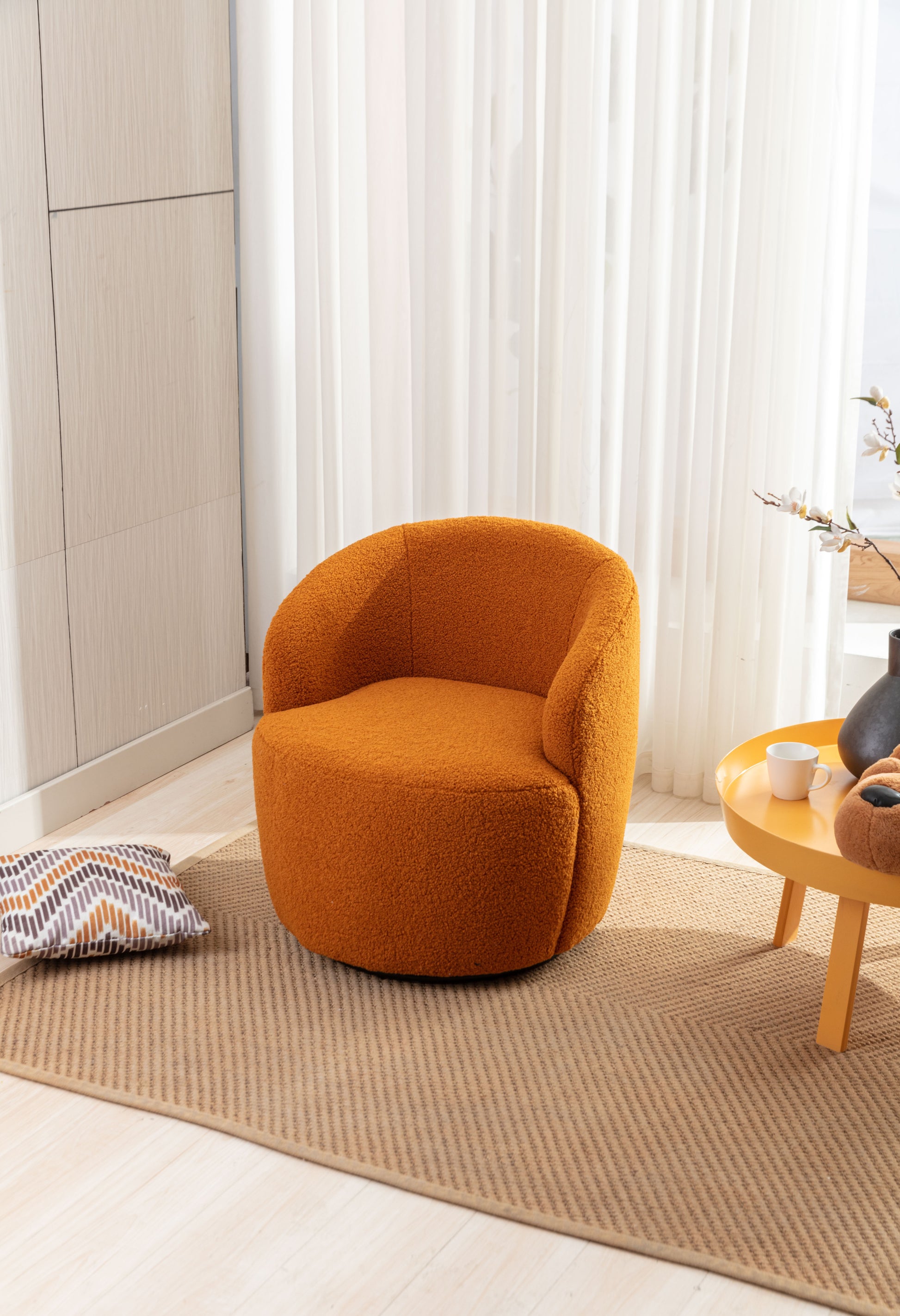 Teddy Fabric Swivel Accent Armchair Barrel Chair With Black Powder Coating Metal Ring,Caramel Caramel Foam Wool