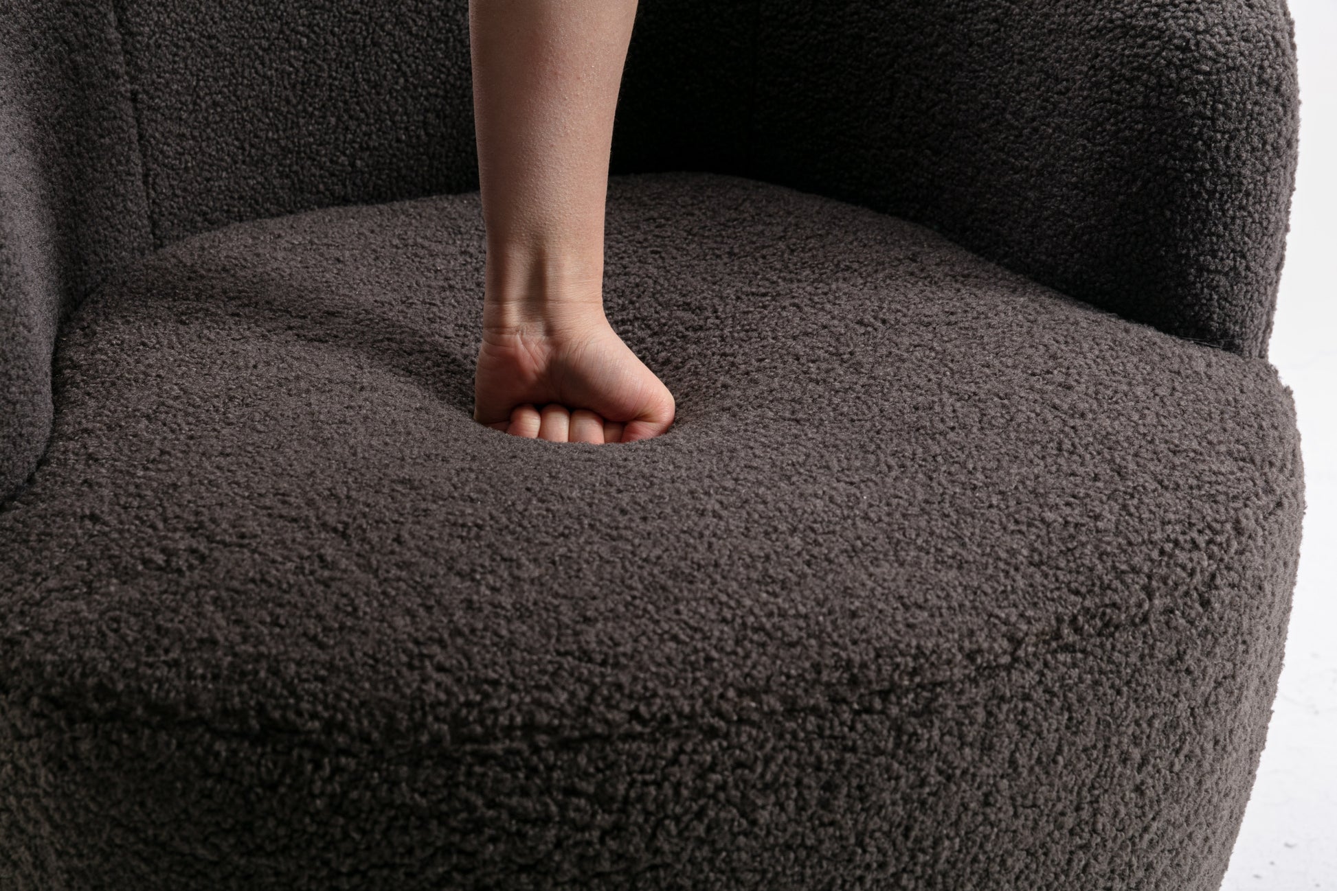 Teddy Fabric Swivel Accent Armchair Barrel Chair With Black Powder Coating Metal Ring,Dark Gray Dark Gray Foam Wool