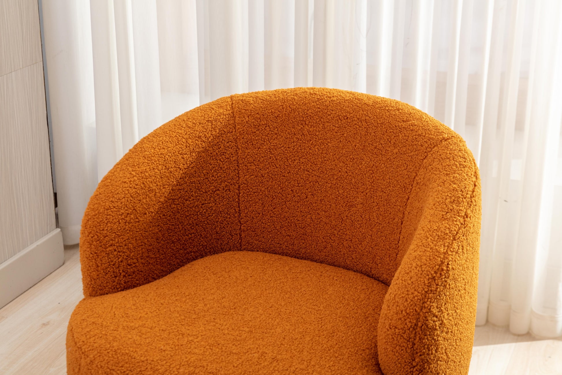 Teddy Fabric Swivel Accent Armchair Barrel Chair With Black Powder Coating Metal Ring,Caramel Caramel Foam Wool