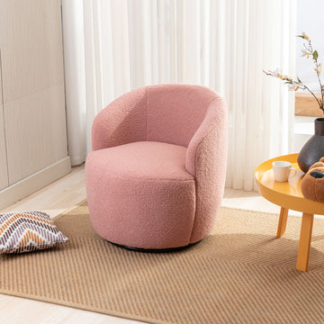 Teddy Fabric Swivel Accent Armchair Barrel Chair With Black Powder Coating Metal Ring,Light Pink Light Pink,Light Pink Foam,Foam Wool,Wool
