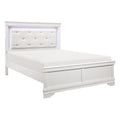 Traditional Design White Finish 1Pc Queen Size Bed Button Tufted Upholstered Led Headboard Faux Alligator Embossed Panels Box Spring Required Queen White Bedroom Traditional Wood