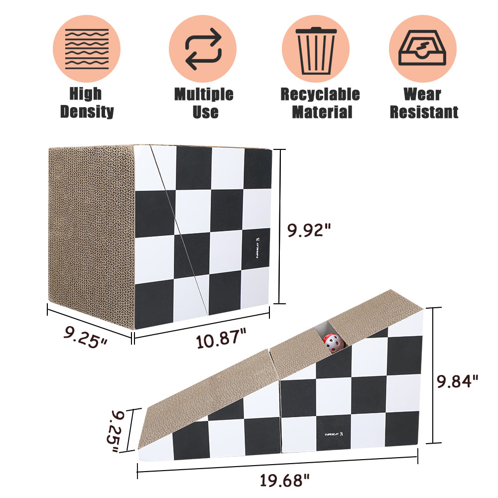Cat Scratching Board With Ball, Triangle Cat Scratching Cardboard, Multiple Scratching Angles, 2 In 1 Scratching Lounge Bed, Recyclable And Durable, Furniture Protector, Black And White Black White Plywood