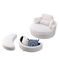 Video Welike Swivel Accent Barrel Modern Sofa Lounge Club Big Round Chair With Storage Ottoman Linen Fabric For Living Room Hotel With Pillows,Teddy White Ivory Ivory Foam Fabric 1 Seat