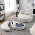 Video Welike Swivel Accent Barrel Modern Sofa Lounge Club Big Round Chair With Storage Ottoman Linen Fabric For Living Room Hotel With Pillows Beige Foam Fabric
