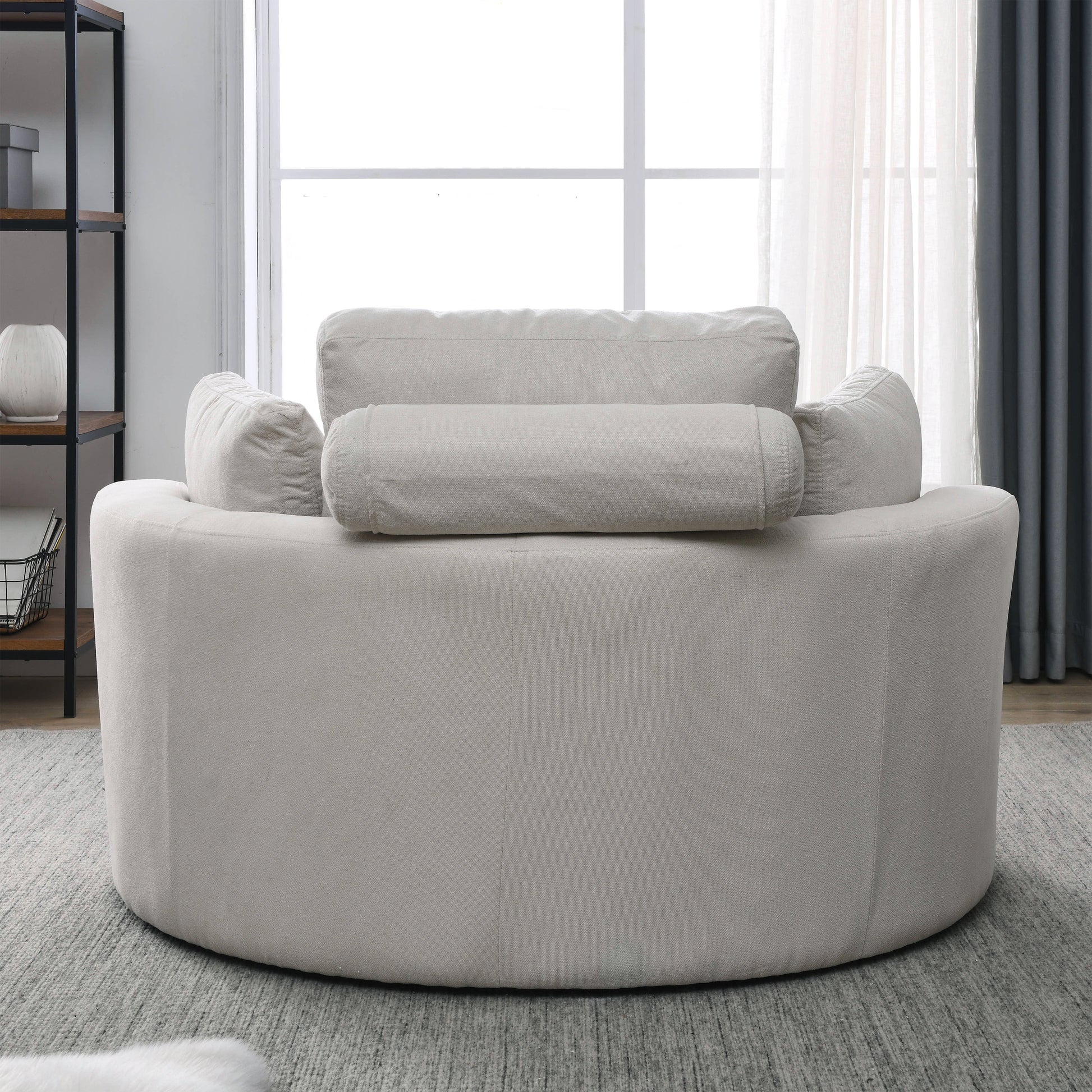 Video Welike Swivel Accent Barrel Modern Sofa Lounge Club Big Round Chair With Storage Ottoman Linen Fabric For Living Room Hotel With Pillows Beige Foam Fabric