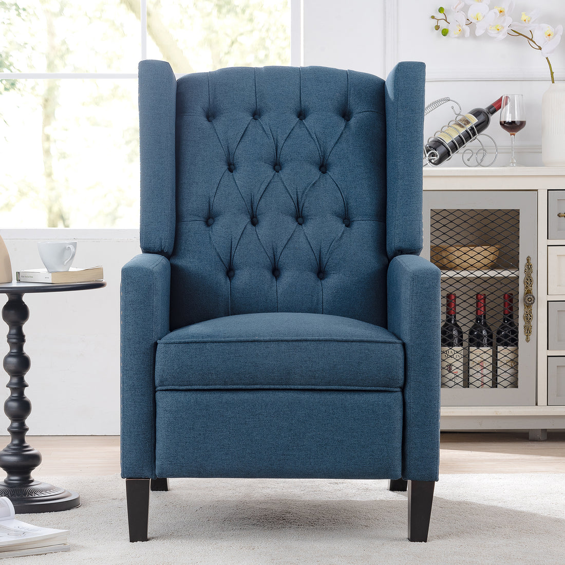 27.16" Wide Manual Wing Chair Recliner Blue Polyester