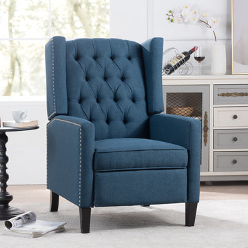 27.16" Wide Manual Wing Chair Recliner Blue Polyester
