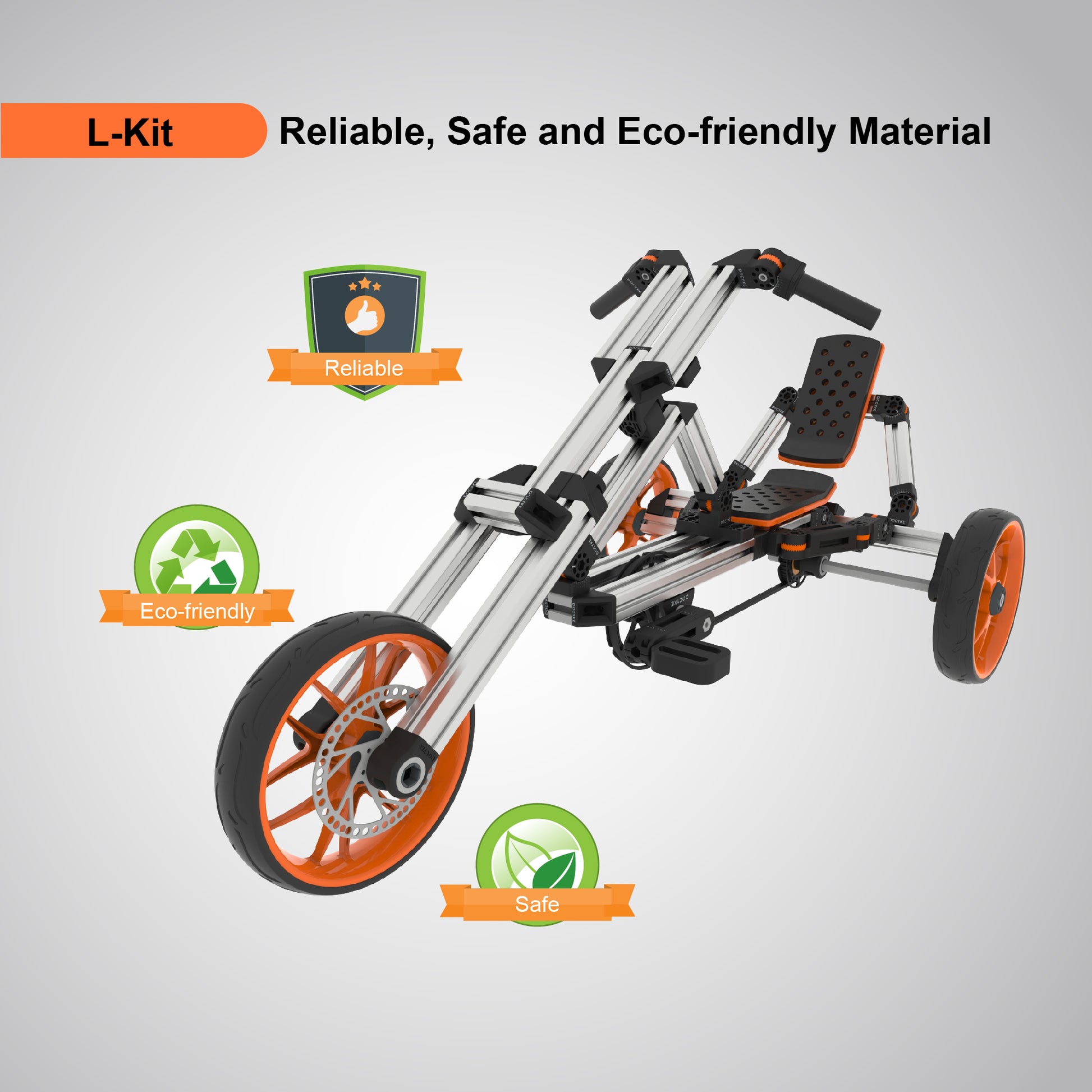 Kidrock Buildable Kit 20 In 1 Kids Go Kart Set, Suitable For 1 To 8 Years Old, Two Wheel Bike, Three Wheel Bike, Go Kart, Sit Stand Scooter, Etc. Most Popular L Kit Non Electric Silver Aluminum