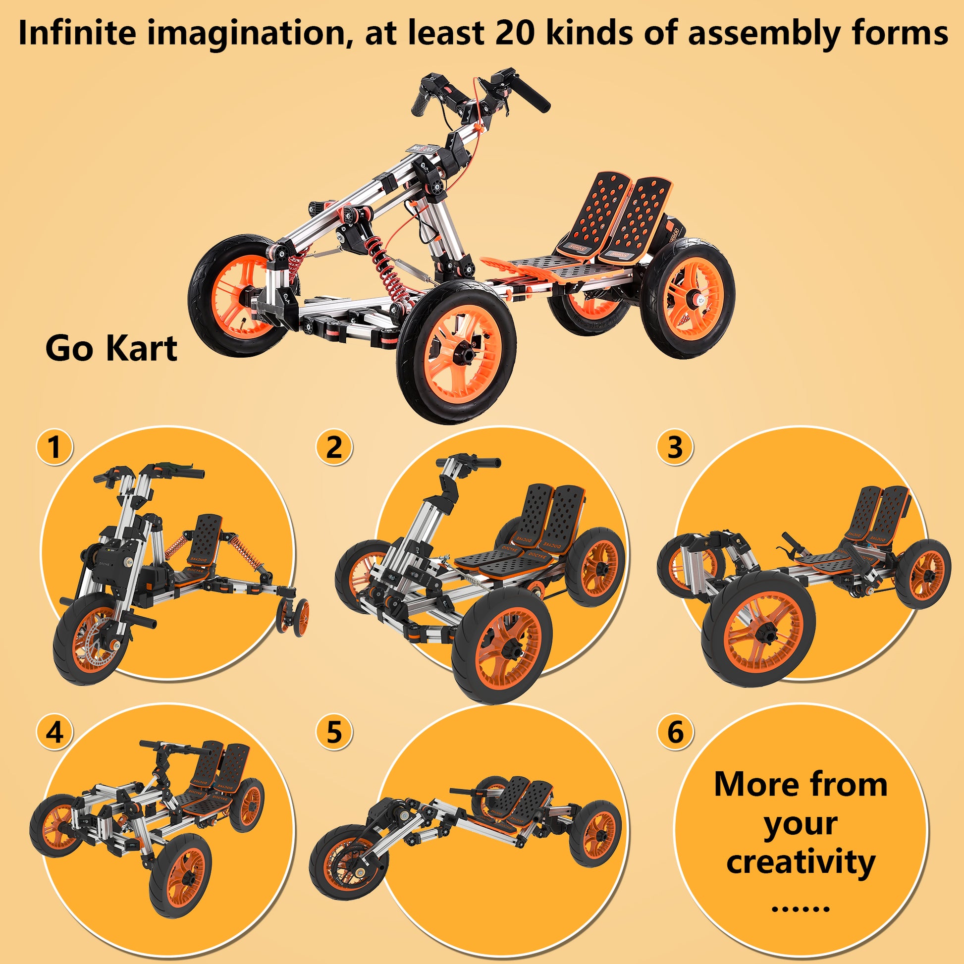 Modular Design High Strength Material Electric Innovation Kart, More Than 20 Kinds Of Assembly Methods, Suitable For Outdoor Sports, Parent Child Interaction Silver Aluminum
