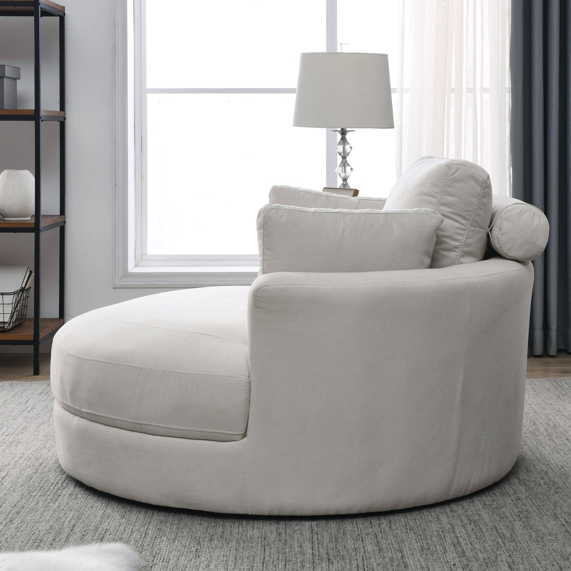 Video Welike Swivel Accent Barrel Modern Sofa Lounge Club Big Round Chair With Storage Ottoman Linen Fabric For Living Room Hotel With Pillows Beige Foam Fabric