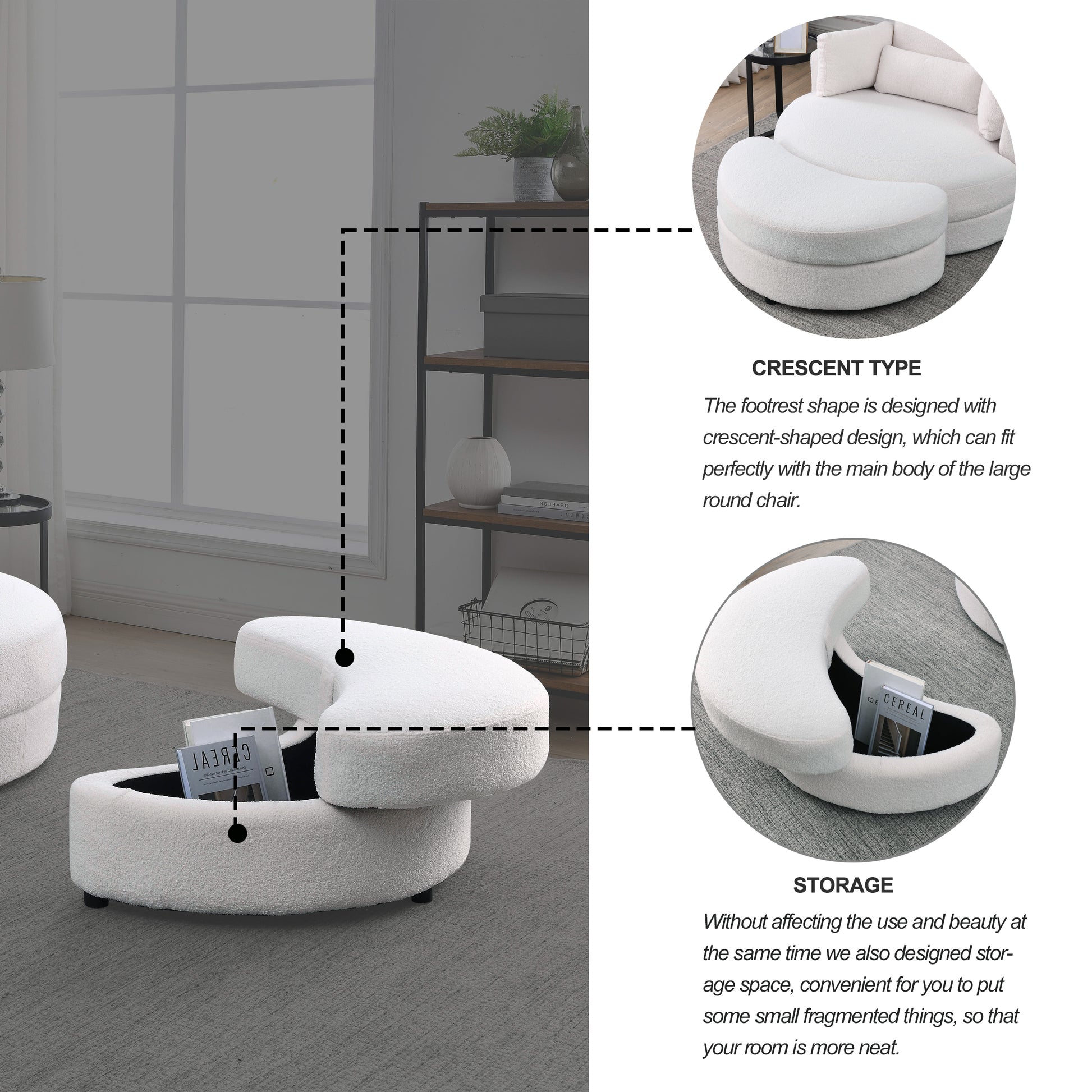 Video Welike Swivel Accent Barrel Modern Sofa Lounge Club Big Round Chair With Storage Ottoman Linen Fabric For Living Room Hotel With Pillows,Teddy White Ivory Ivory Foam Fabric 1 Seat