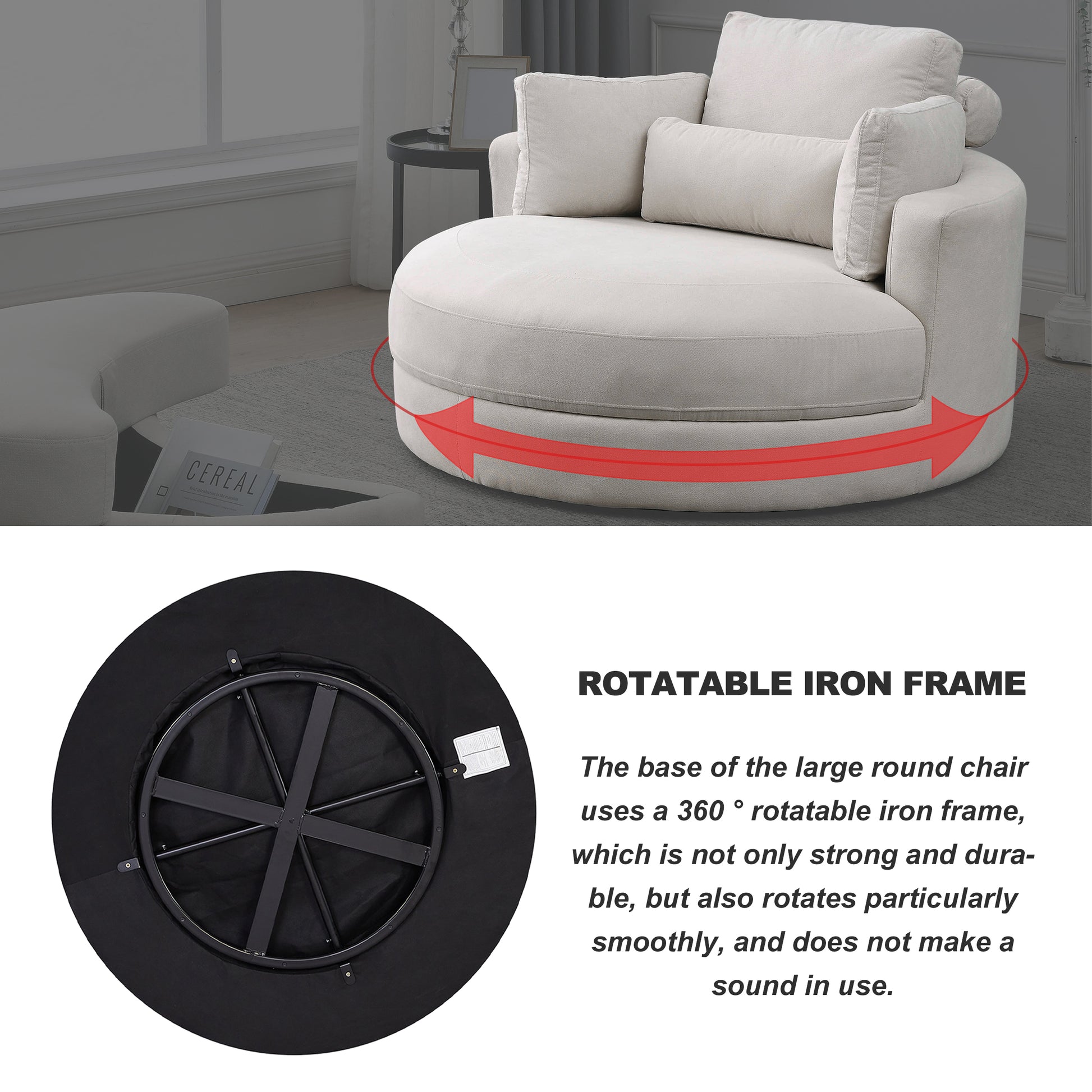 Video Welike Swivel Accent Barrel Modern Sofa Lounge Club Big Round Chair With Storage Ottoman Linen Fabric For Living Room Hotel With Pillows Beige Foam Fabric