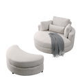 Video Welike Swivel Accent Barrel Modern Sofa Lounge Club Big Round Chair With Storage Ottoman Linen Fabric For Living Room Hotel With Pillows Beige Foam Fabric