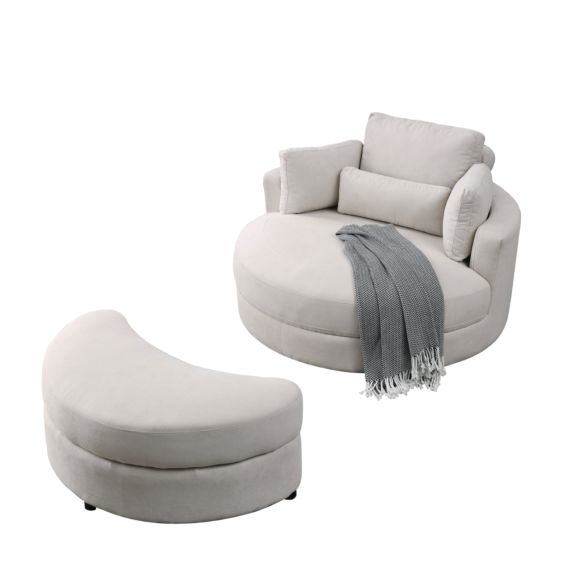 Video Welike Swivel Accent Barrel Modern Sofa Lounge Club Big Round Chair With Storage Ottoman Linen Fabric For Living Room Hotel With Pillows Beige Foam Fabric