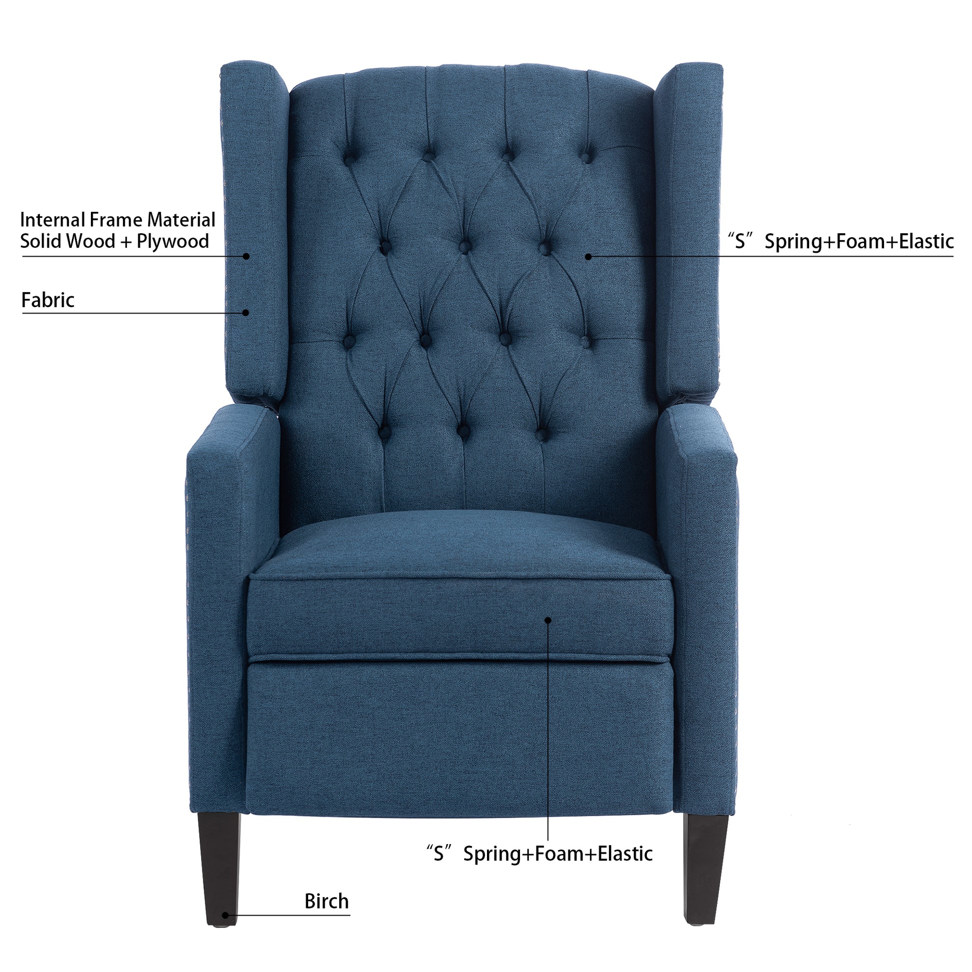 27.16" Wide Manual Wing Chair Recliner Blue Polyester