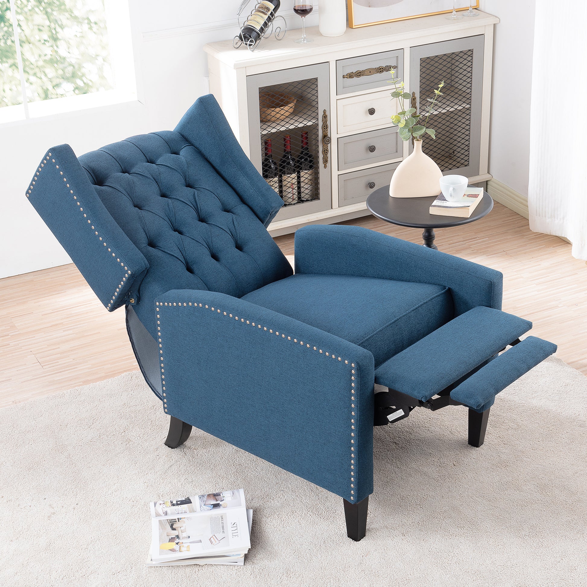 27.16" Wide Manual Wing Chair Recliner Blue Polyester