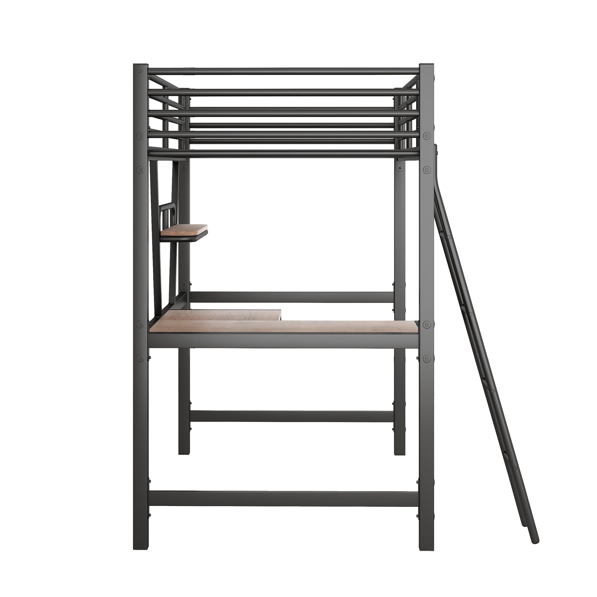 Twin Size Loft Metal&Mdf Bed With Desk And Shelf, Black Old Sku:Sm001105Aab 1 Twin Black Metal