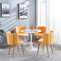Modern Yellow Dining Chair Set Of 2 With Iron Tube Wood Color Legs, Shorthair Cushions And Comfortable Backrest, Suitable For Dining Room, Living Room, Cafe, Simple Structure. Yellow Fabric