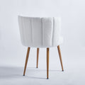 Modern White Dining Chair Set Of 2 With Iron Tube Wood Color Legs, Shorthair Cushions And Comfortable Backrest, Suitable For Dining Room, Living Room, Cafe, Simple Structure. White Fabric