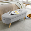 Ottoman Oval Storage Bench, Rubber Wood Legs, Grey 43.5