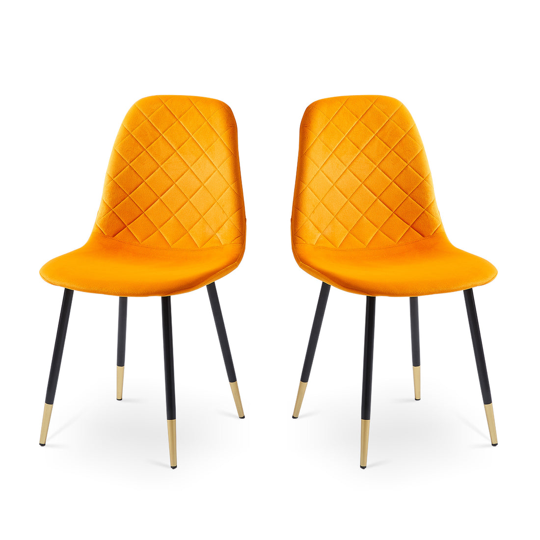 Orange Velvet Tufted Accent Chairs With Golden Color Metal Legs, Modern Dining Chairs For Living Room,Set Of 2 Metal Plaid Orange Dining Room Powder Coated Foam Dry Clean Modern Solid Back Foam Velvet