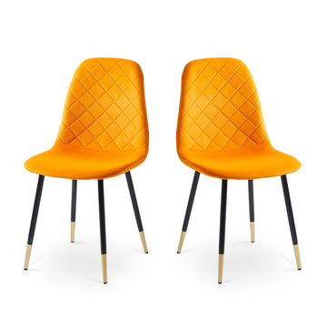 Orange Velvet Tufted Accent Chairs With Golden Color Metal Legs, Modern Dining Chairs For Living Room,Set Of 2 Metal Plaid Orange Dining Room Powder Coated Foam Dry Clean Modern Solid Back Foam Velvet