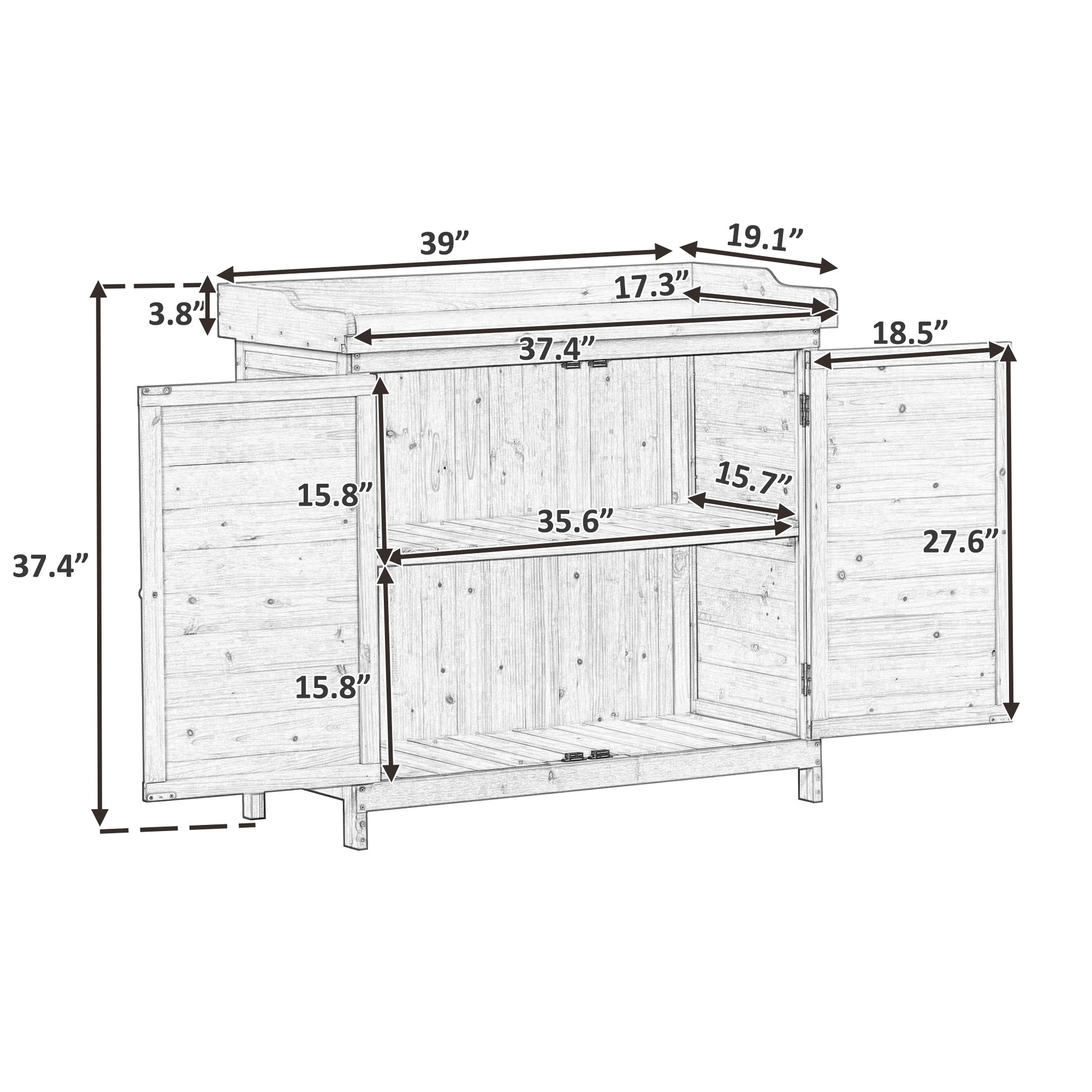 Outdoor 39" Potting Bench Table, Rustic Garden Wood Workstation Storage Cabinet Garden Shed With 2 Tier Shelves And Side Hook, Grey Grey Garden & Outdoor Casual Wood Solid Wood