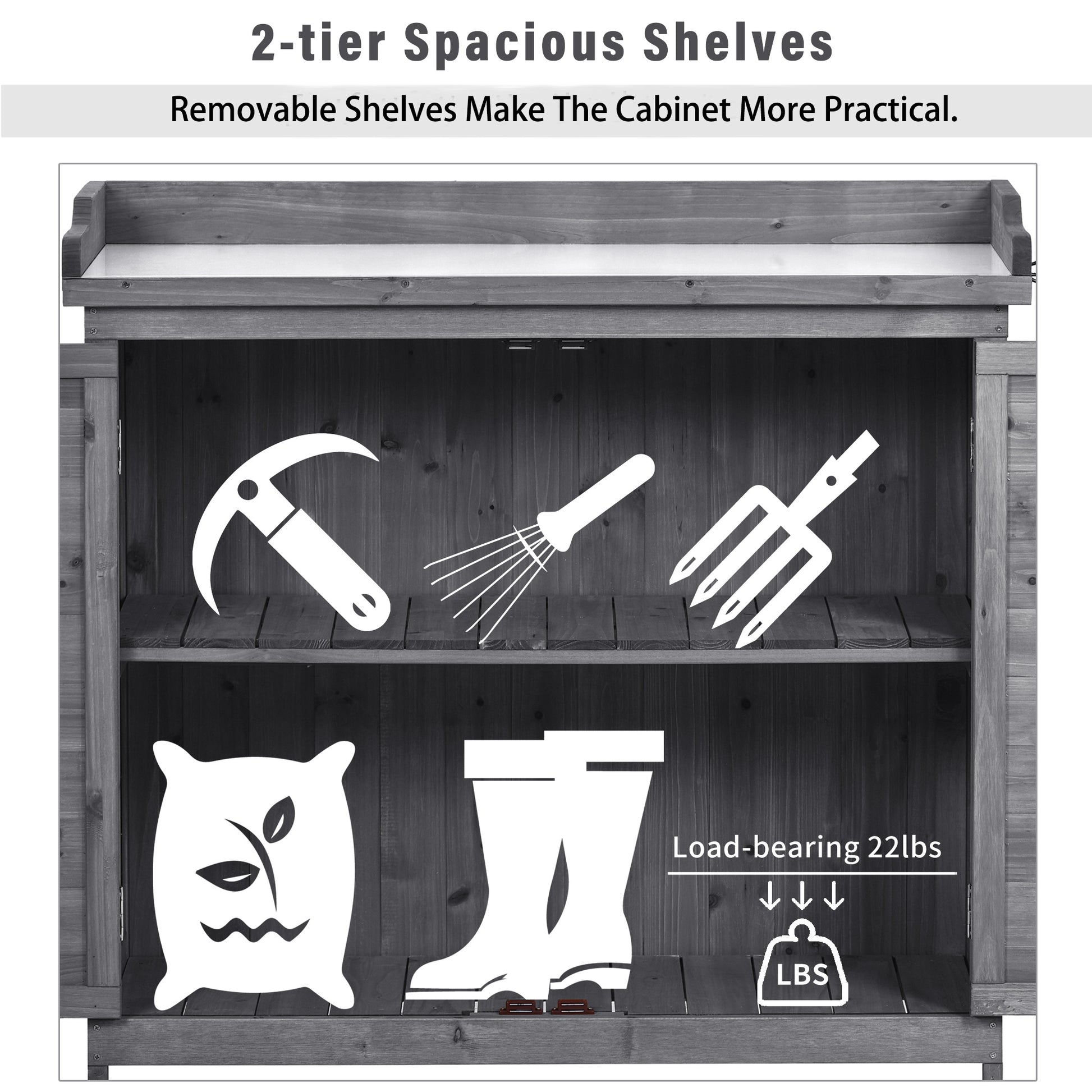 Outdoor 39" Potting Bench Table, Rustic Garden Wood Workstation Storage Cabinet Garden Shed With 2 Tier Shelves And Side Hook, Grey Grey Garden & Outdoor Casual Wood Solid Wood