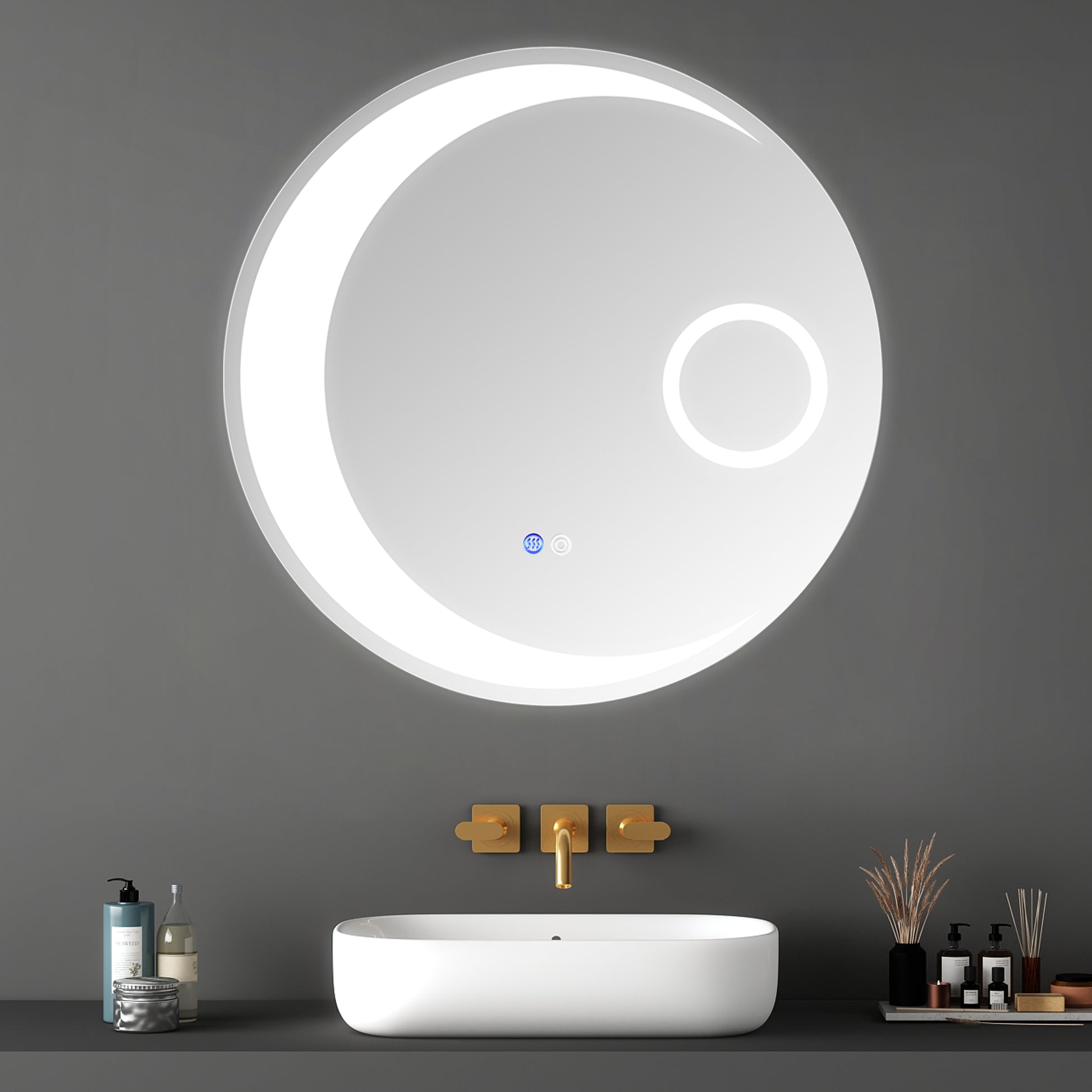 24 Inch Switch Held Memory Led Mirror, Wall Mounted Vanity Mirrors, Bathroom Anti Fog Mirror, Dimmable Bathroom Mirror Silver Glass