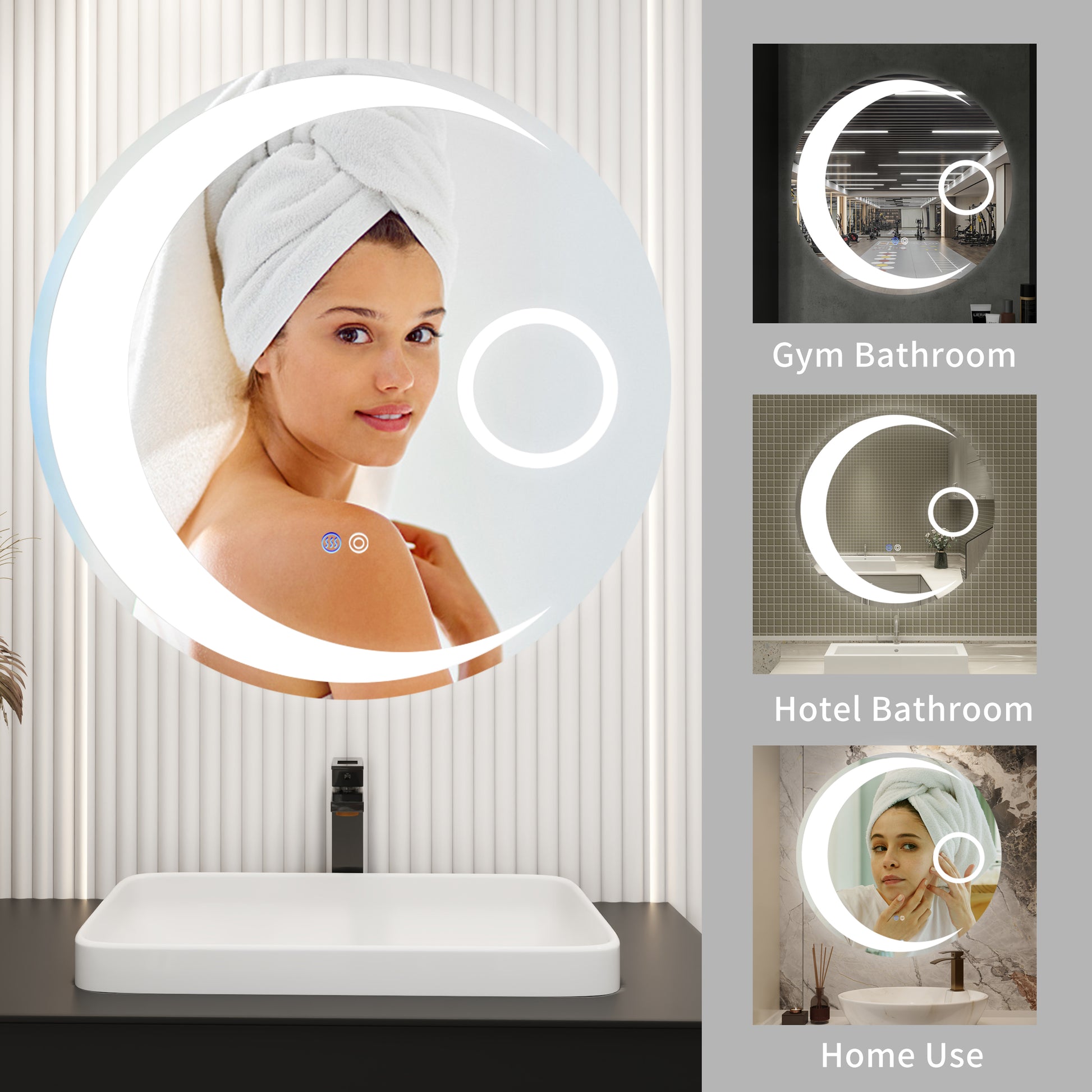 24 Inch Switch Held Memory Led Mirror, Wall Mounted Vanity Mirrors, Bathroom Anti Fog Mirror, Dimmable Bathroom Mirror Silver Glass