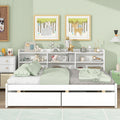 Full Bed With Side Bookcase, Drawers,White White Pine