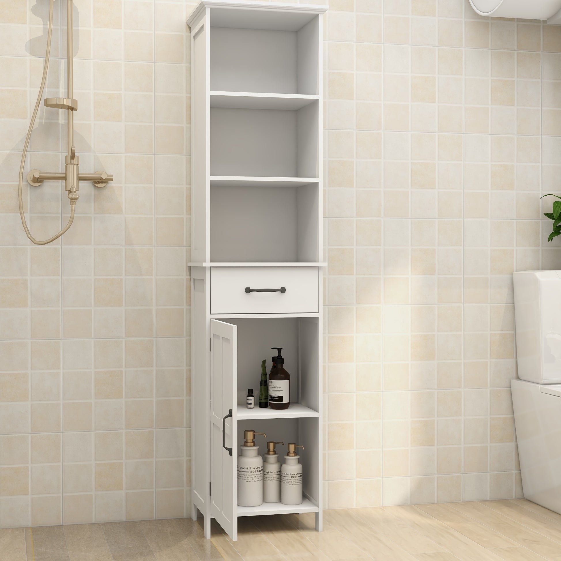 Floor Standing Cabinet With 1 Door And 1 Drawer White White Mdf